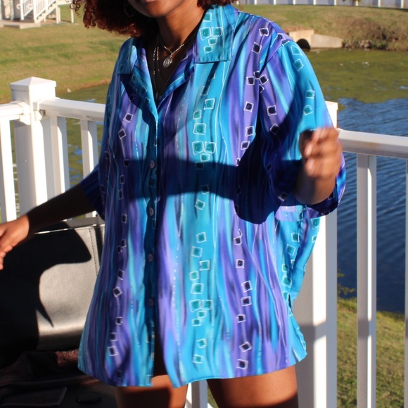 Vintage 80s blue button up - Picture 2 of 4